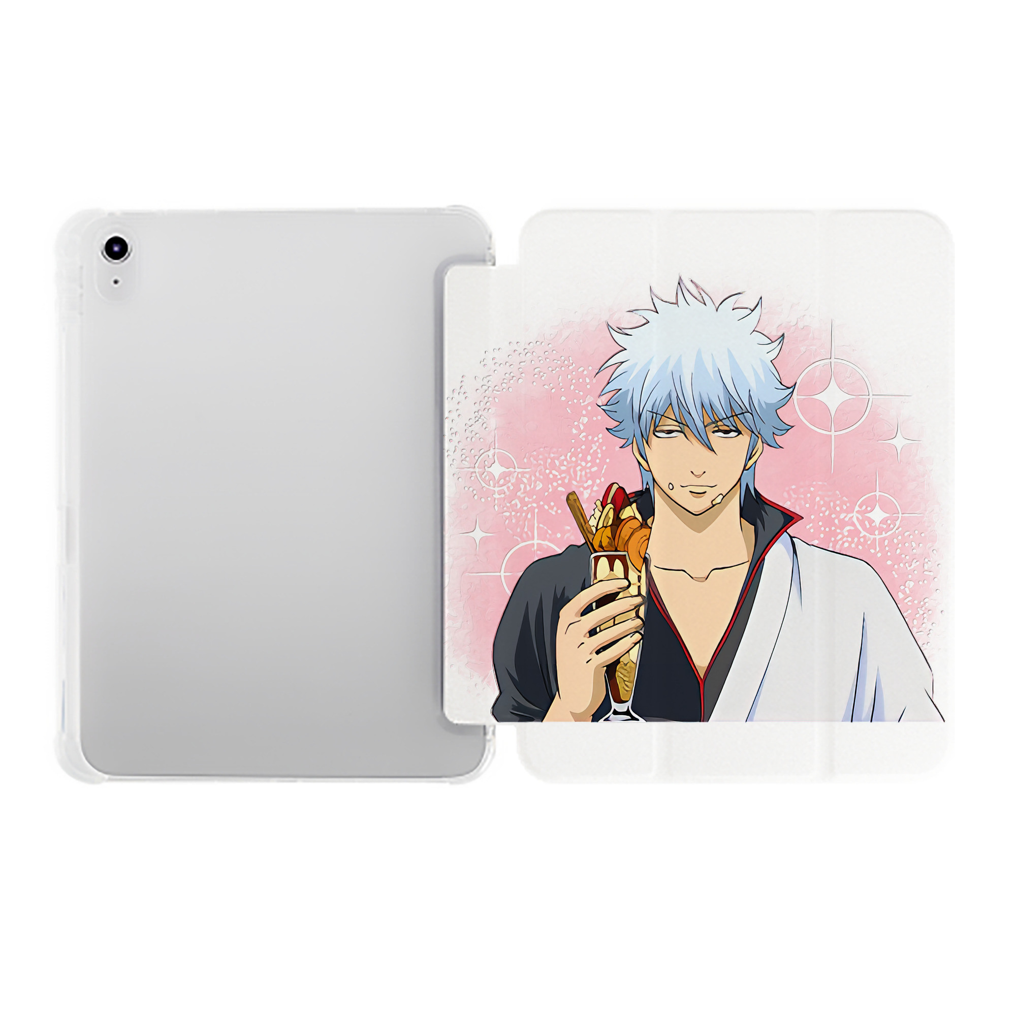 （画像用） ぎんたま 坂田銀時（さかたぎんとき） 神楽 志村新八（しむら しんぱち） GINTAMA Sakata Gintoki Kagura Shimura Shinpachi IPad ケース ペン収納付き 三つ折りスタンド PUレザー×シリコン 対応機種9.5/10.5/10.9インチ